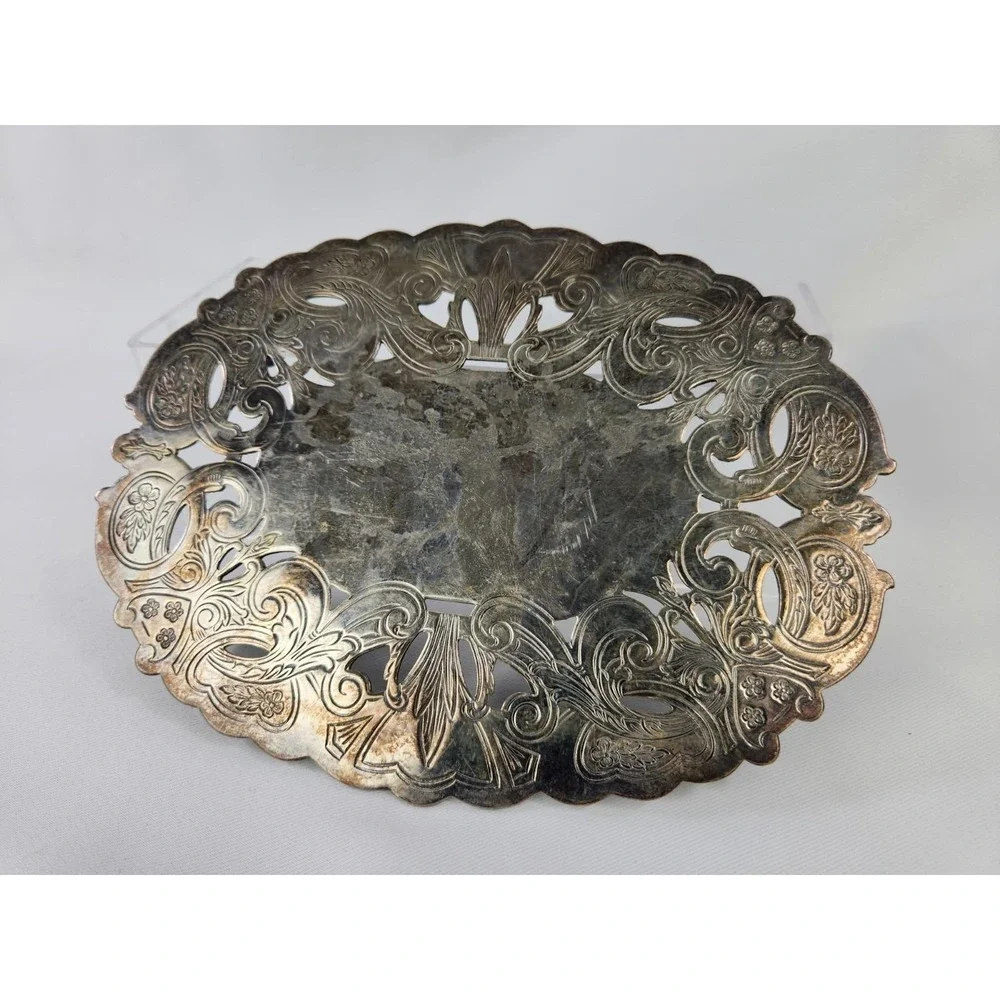 1950s Wallace Trivet Silver Hot Pot Plate Ornate Pierced Filigree Dining Vintage